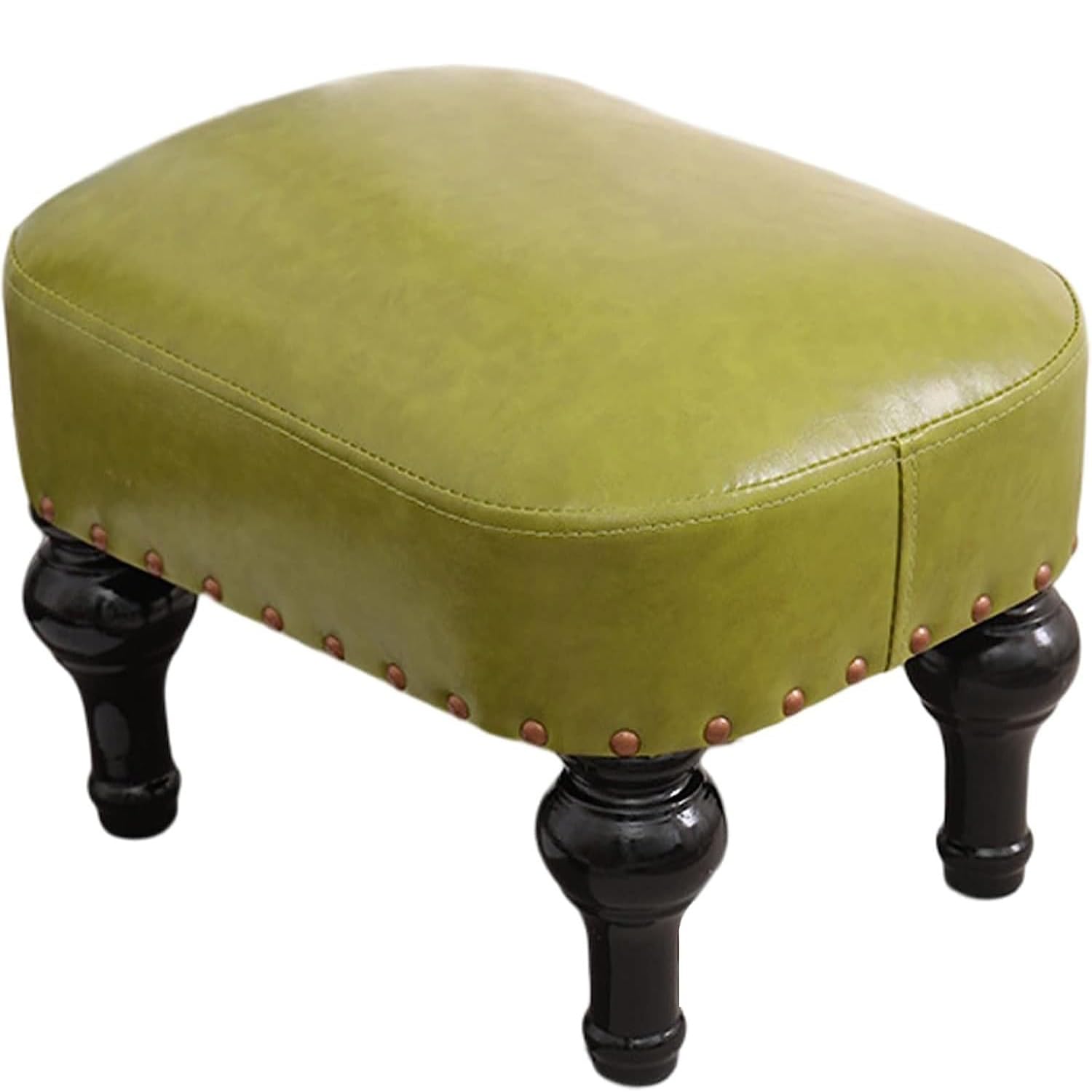 DiicMa Small Footstool Ottoman Leather Upholstered Footrest Wooden Foot Rest Stool Sofa Stool for Foot Rest for Living Room (Color : Green)