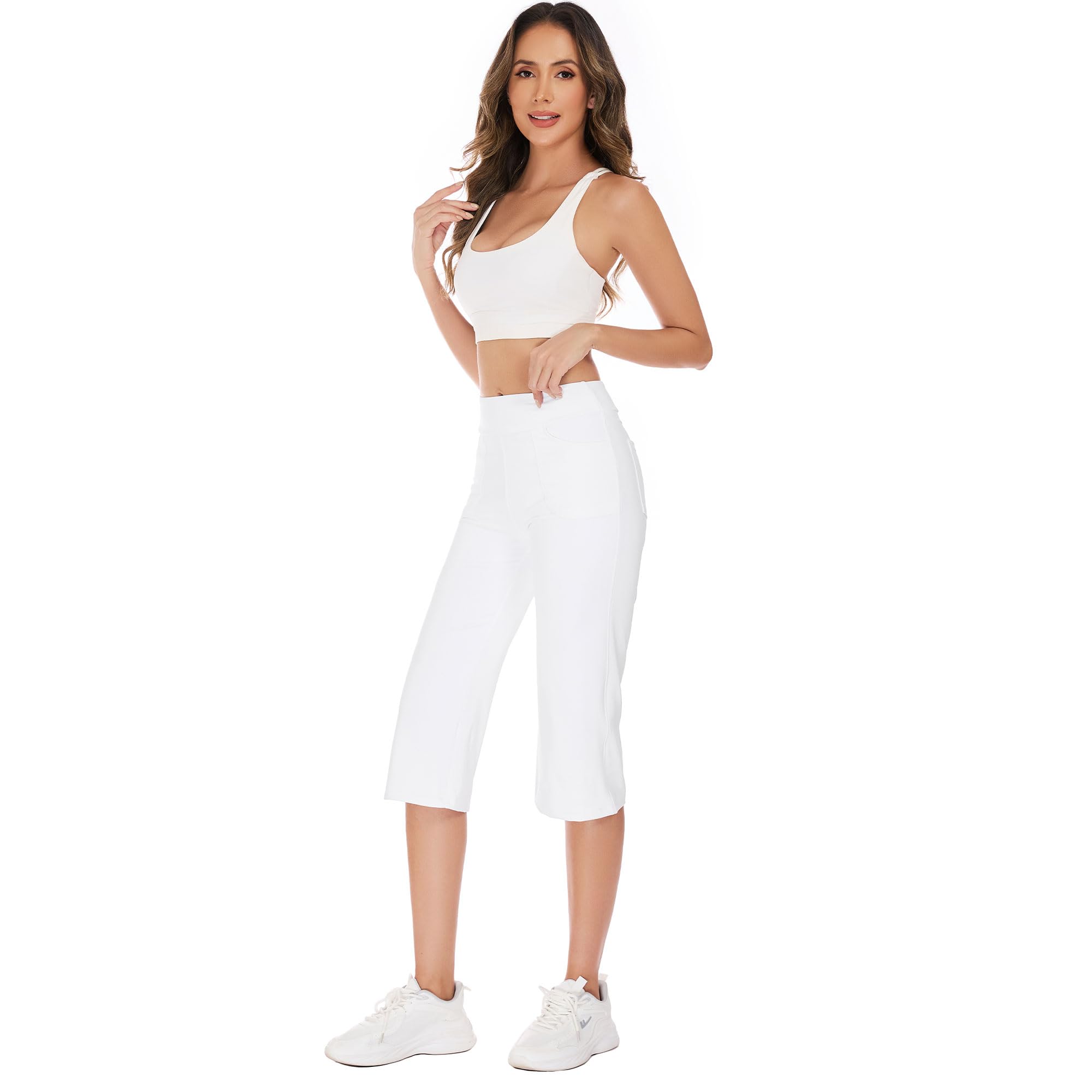 adorence Corsaire Femme été avec 4 Poches, Pantalon de Sport 3/4 Opaque, Pantacourt de Yoga Femme Taille Haute