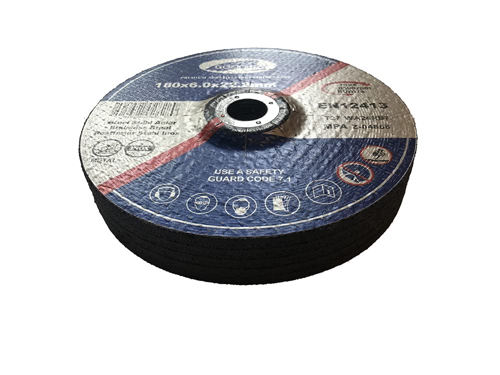 Goodway Schruppscheiben Set │ 5 Stück │ Ø 180 x 6.0 mm │ Profi-Schleifscheiben für Stahl & Metall │ Für Winkelschleifer