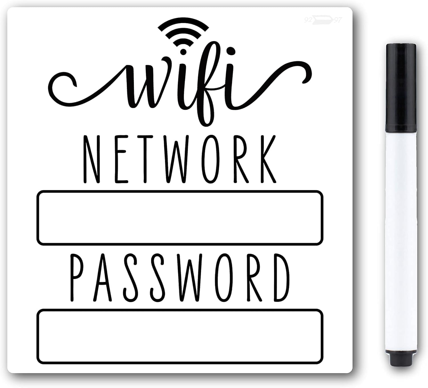 WiFi Password Sign with Wet Erase Marker, Magnetic Fridge Board, 12 x 12.7 cm, White and Black