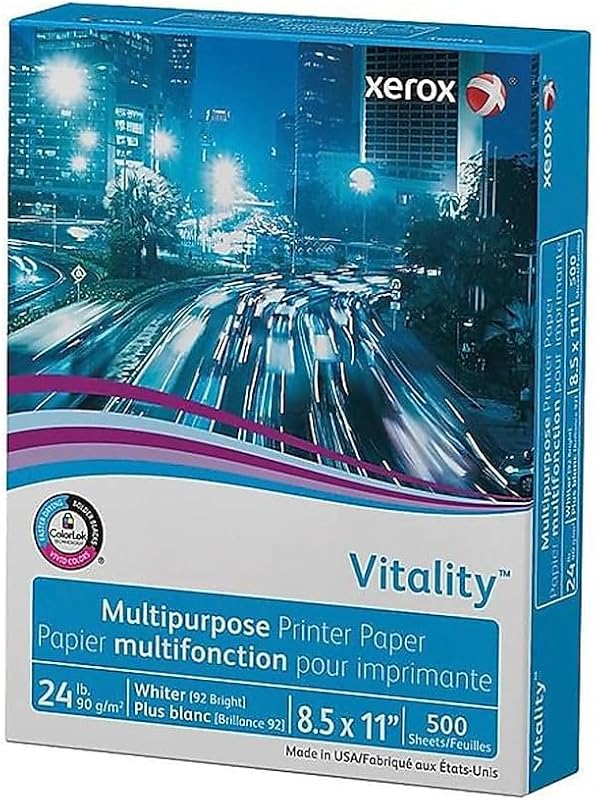 Papel de impresión multiusos Vitality, 92 brillante, peso Bond de 24 lb, 8,5 x 11, blanco, 500/resma
