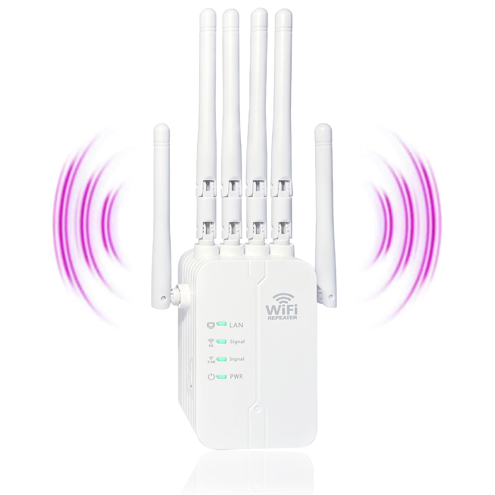 Repetidor WiFi Largo Alcance, Amplificador Señal WiFi Extender, TP Link Repetidor WiFi 6 Antenas Cobertura 1500 m2, Amplificador WiFi Extensor de WiFi con 2 Puertos LAN para Casa y Oficina