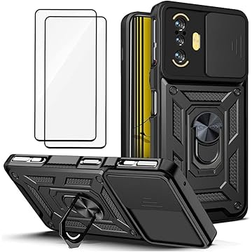 Capa para Xiaomi Poco F3 GT - com 2 películas temperadas, proteção para a câmera e suporte de metal para o telefone - Preto
