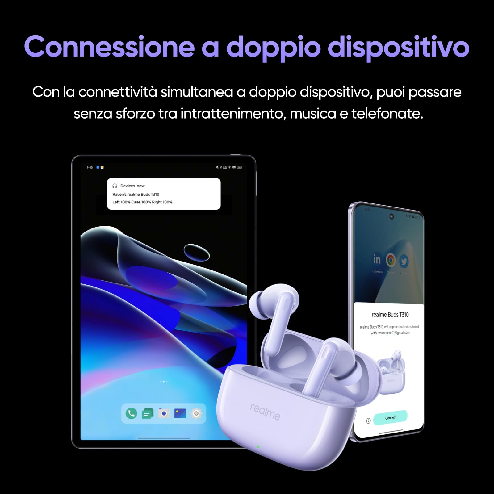 realme Buds T310, auricolari Bluetooth senza fili, ANC ibrido da 46 dB, driver bassi dinamici da 12,4 mm, 40 Ore di Riproduzione Totale, Bluetooth 5.4, audio spaziale a 360°, colore bianco