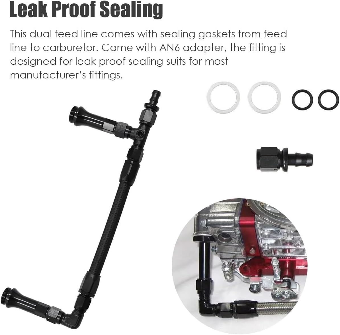 Wokyo 7/8"-20 Aluminum Alloy Braided Dual Feed Inlet Fuel Line Kit for Holley An6, 4150 Carburetor, AN6 Male Flare, 12 Inch, 1/8" NPT, 1 Pack