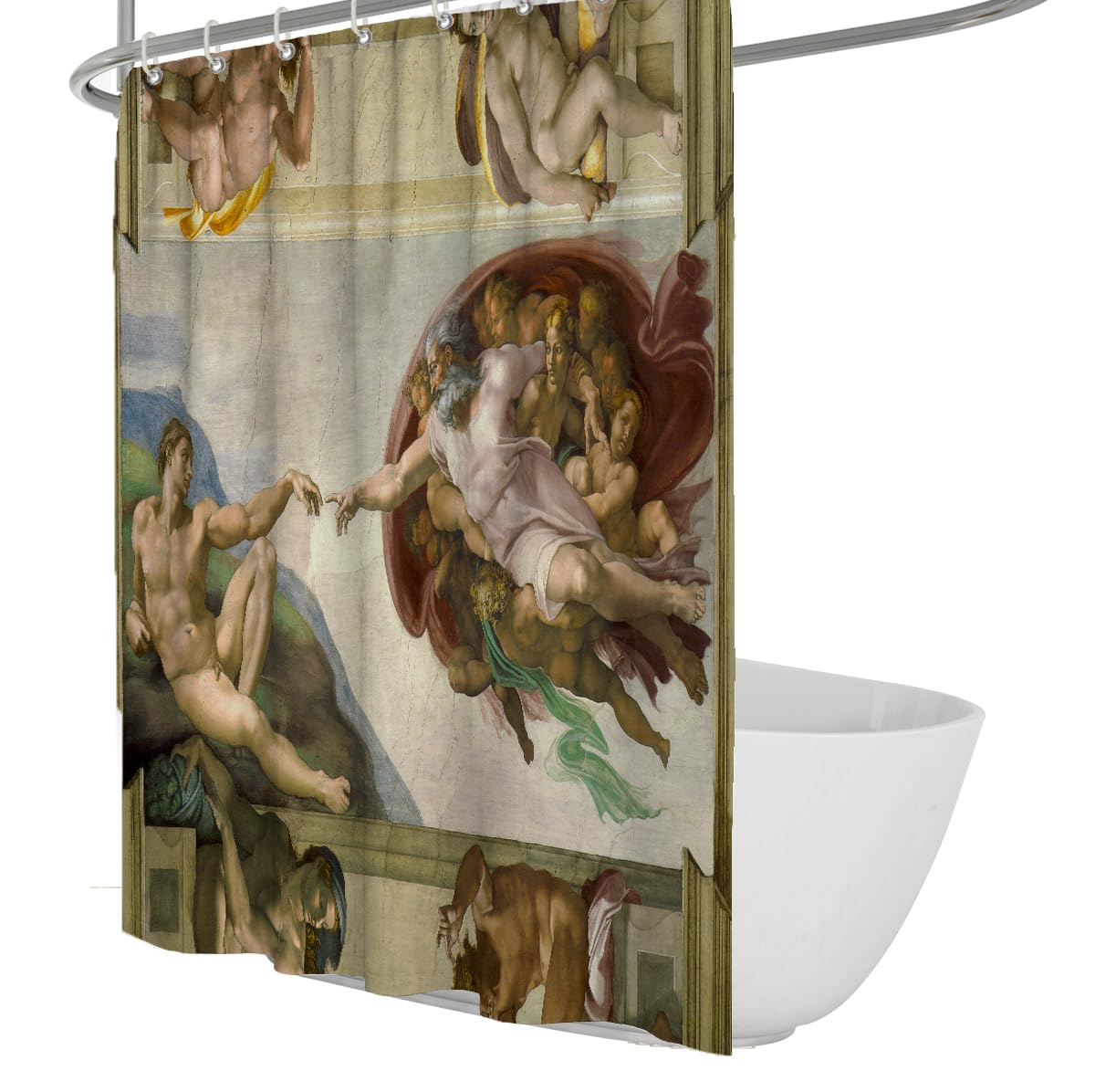 La création du Rideau de Douche Adam Renaissance avec des Crochets en Forme de C, séchage Rapide pour la décoration des Toilettes, Style célèbre de Peinture à l’Huile 180 x 180 cm