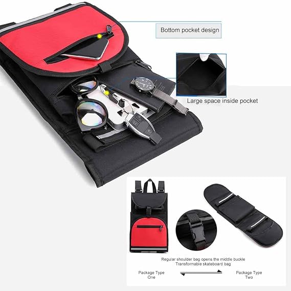 Skateboard Backpack - Adjustable Shoulder Strap, Foldable Carrier, Travel Bag
