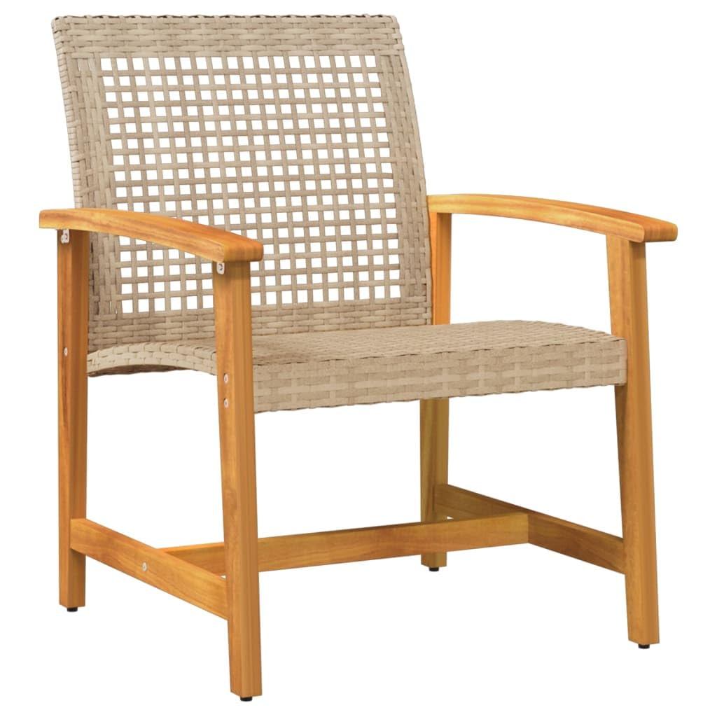 Set da bistrot per esterni in rattan con cuscini, set di mobili da giardino, tavolo e sedie da balcone per patio con tavolino da caffè, set da bistrot da 3 pezzi Polyrattan beige e legno di acacia