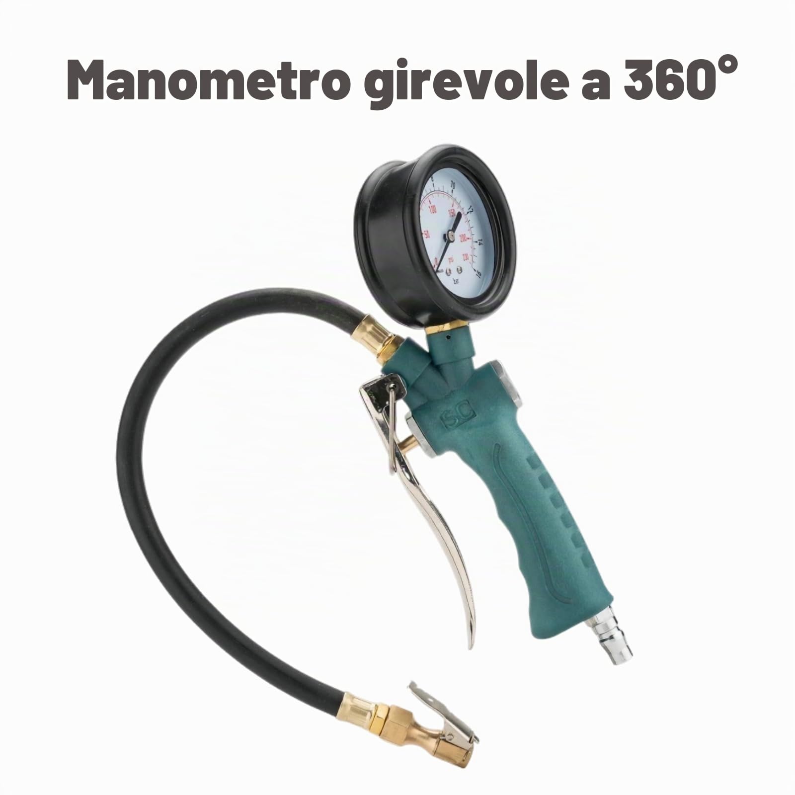 di Alta qualità Aria Gonfiatore di Pneumatici Tester della Pressione dell'Aria Manometro dei Pneumatici, con manometro Girevole a 360 °, per Bici Moto Auto (16bar)