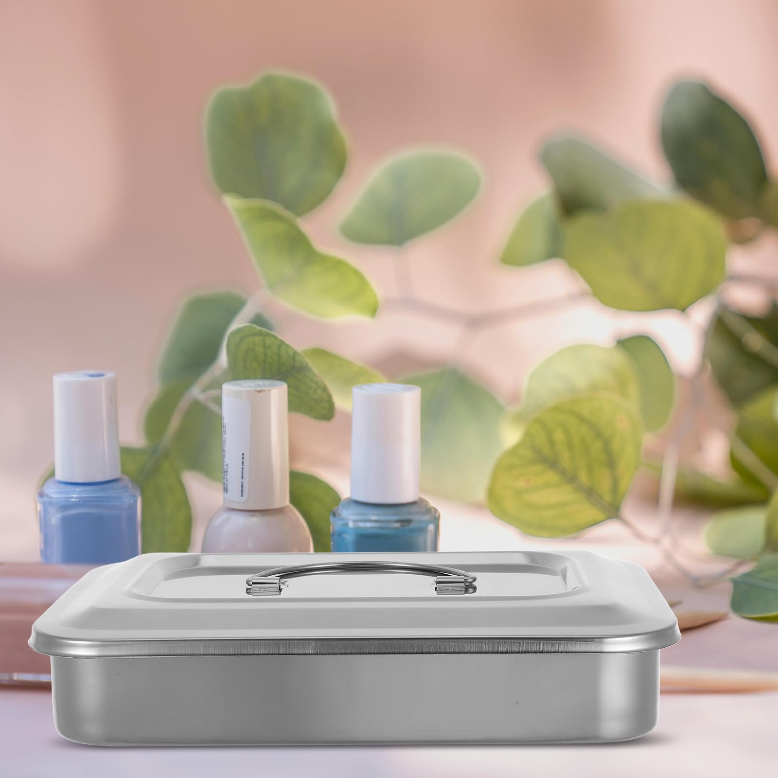 Plateau D'autoclave en Acier Inoxydable Carré avec Couvercle, Résistant à l'usure, Texture Agréable et Manucure Professionnelle