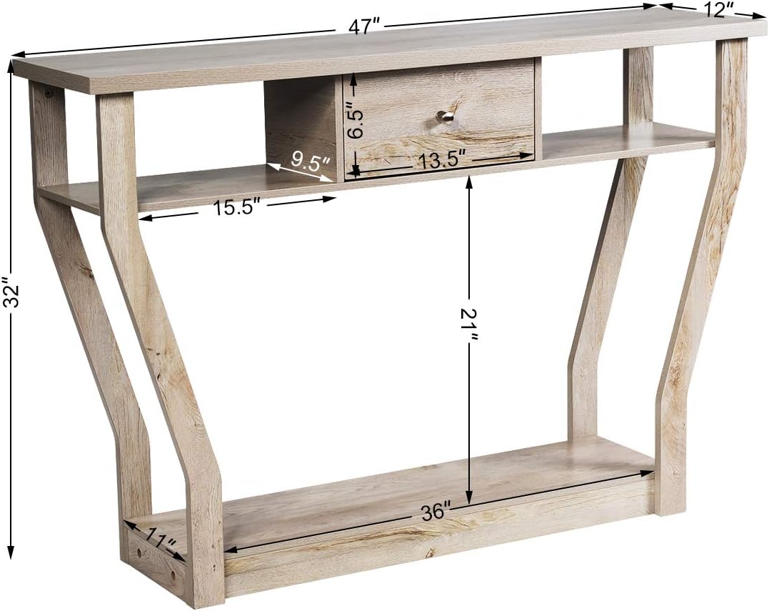Giantex Console Table Easy Assembly Entryway Table W/Storage Drawer and Bottom Shelf, Mufti-Functional Home Furniture for Hallway, Living Room, Bedroom, Office 47 Inch Accent Hall Table (Gray Wash)
