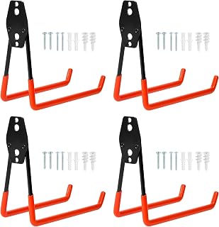 Faankiton 4PCS Garage Hooks, Universal Heavy Duty Steel Garage Storage Hooks Set, Wall-Mounted Utility Hooks and Hangers, Heavy Duty Steel Garage Storage Brackets (Large, Orange)