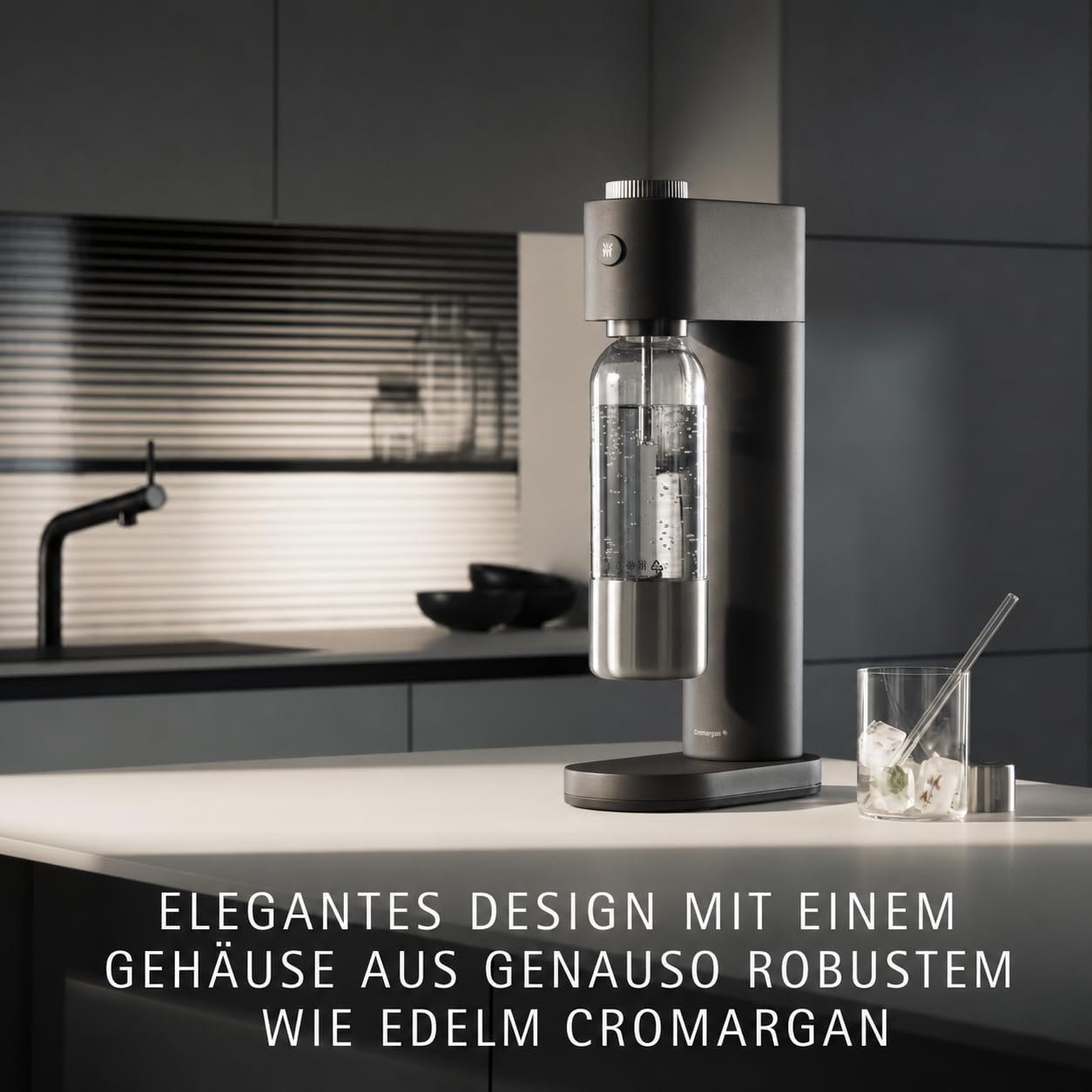 WMF Element One Wassersprudler – vollautomatische Edelstahl Sprudelmaschine mit 3 Graden, platzsparendes Design, eleganter Soda Maker & Sprudelgerät für prickelnden Genuss auf Knopfdruck, Farbe Lava