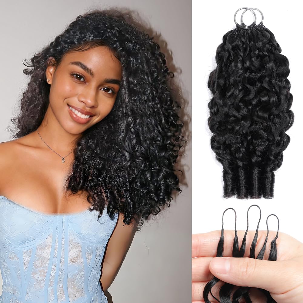 Human Crochet Hair for Black Women 16 Inch Burmese Curly Bundles Human Hair Pre-separated 40 Strands 50g Invisible Miracle Knots Feather Crochet Human Hair Extensions Natural Black 1B#