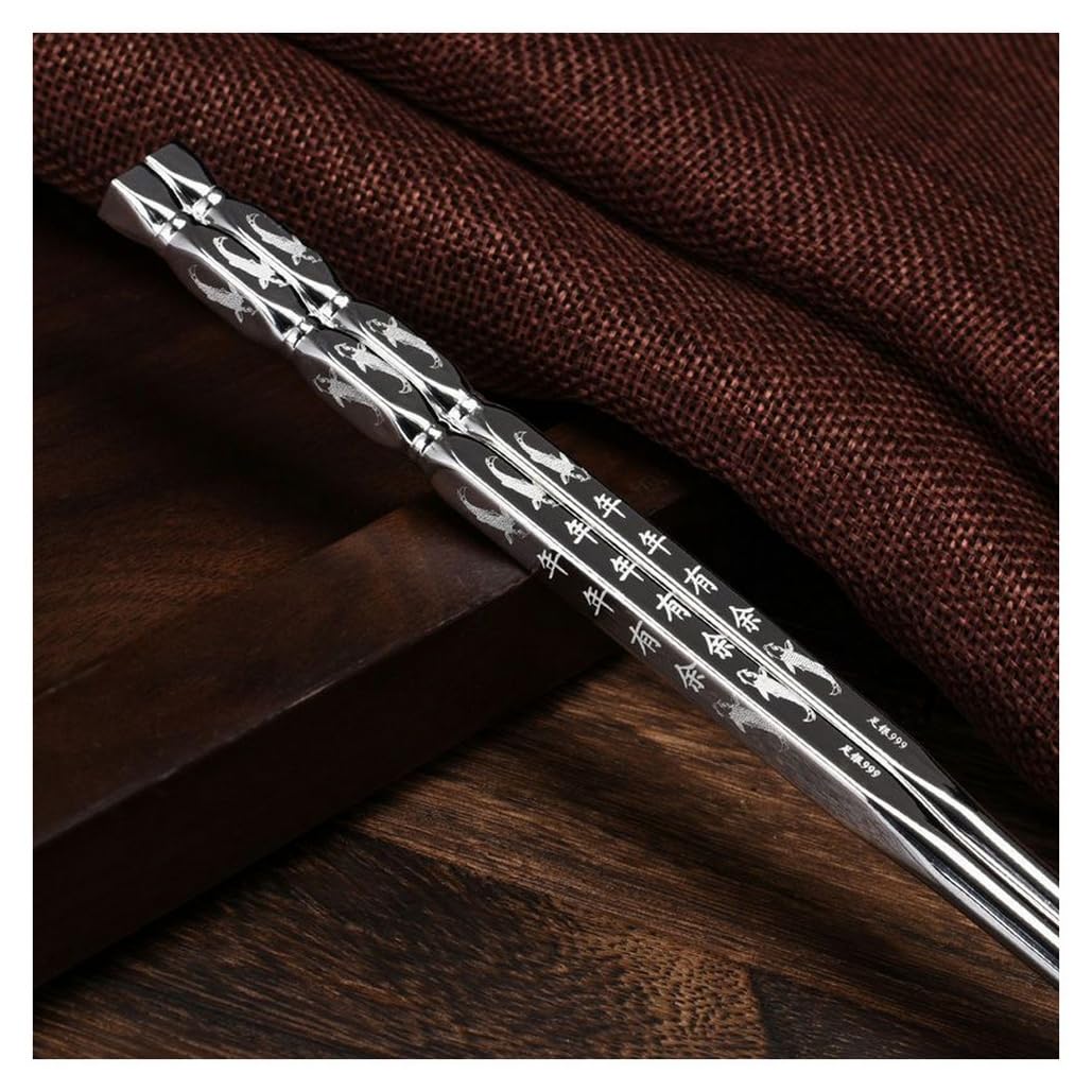 QPKZ 999 Pure Silver Chopsticks 48g, High-grade Chinese Sterling Silver Chopsticks, Luxury Chopsticks Reusable Silver Tableware Household Chopsticks Gift Silver