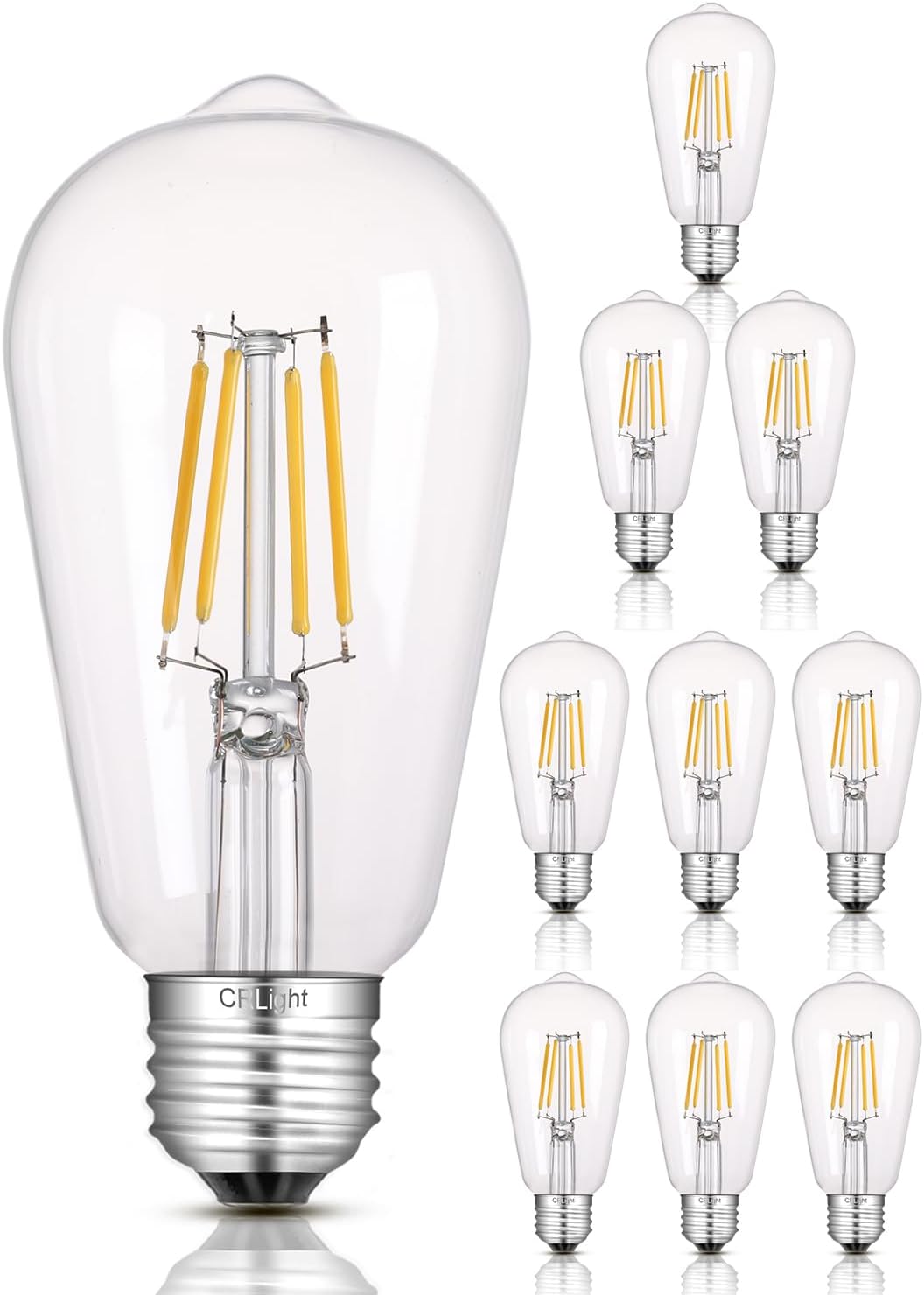 CRLight Dimmable Edison Bulbs, 6W 65W 650LM 3000K Soft White, ST58 = ST19 Vintage LED Light Bulb, 90+ CRI, E26 Medium Base, Clear Glass Style for Living Room, Bedroom, Home Decor, 10 Pack