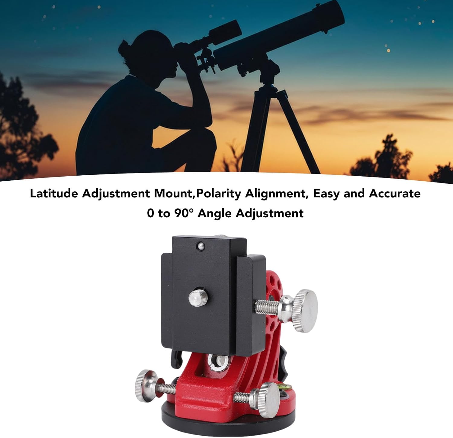 fosa Latitude Adjustment Base for Adults Astronomy, Telescope Tripod 3/8 Inch 0-90 Degree Adjustable Equatorial Mount, Equatorial Wedge Telescope Mount Latitude Base (Black Red)