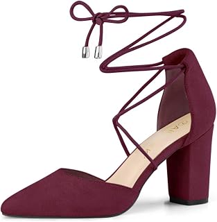 Allegra K Women Faux Suede Pointed Toe Chunky Heels Lace Up Sandals Pumps