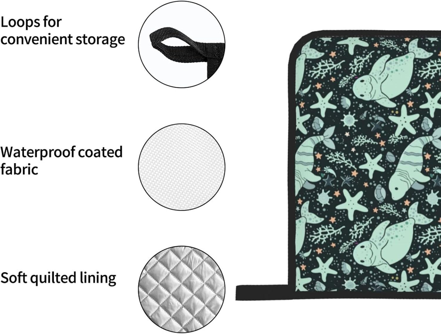 Manatee Oven Mitts and Pot Holders Set of 4, Heat Resistant Non-Slip Kitchen Gloves and Hot Pads for Cooking Baking BBQ