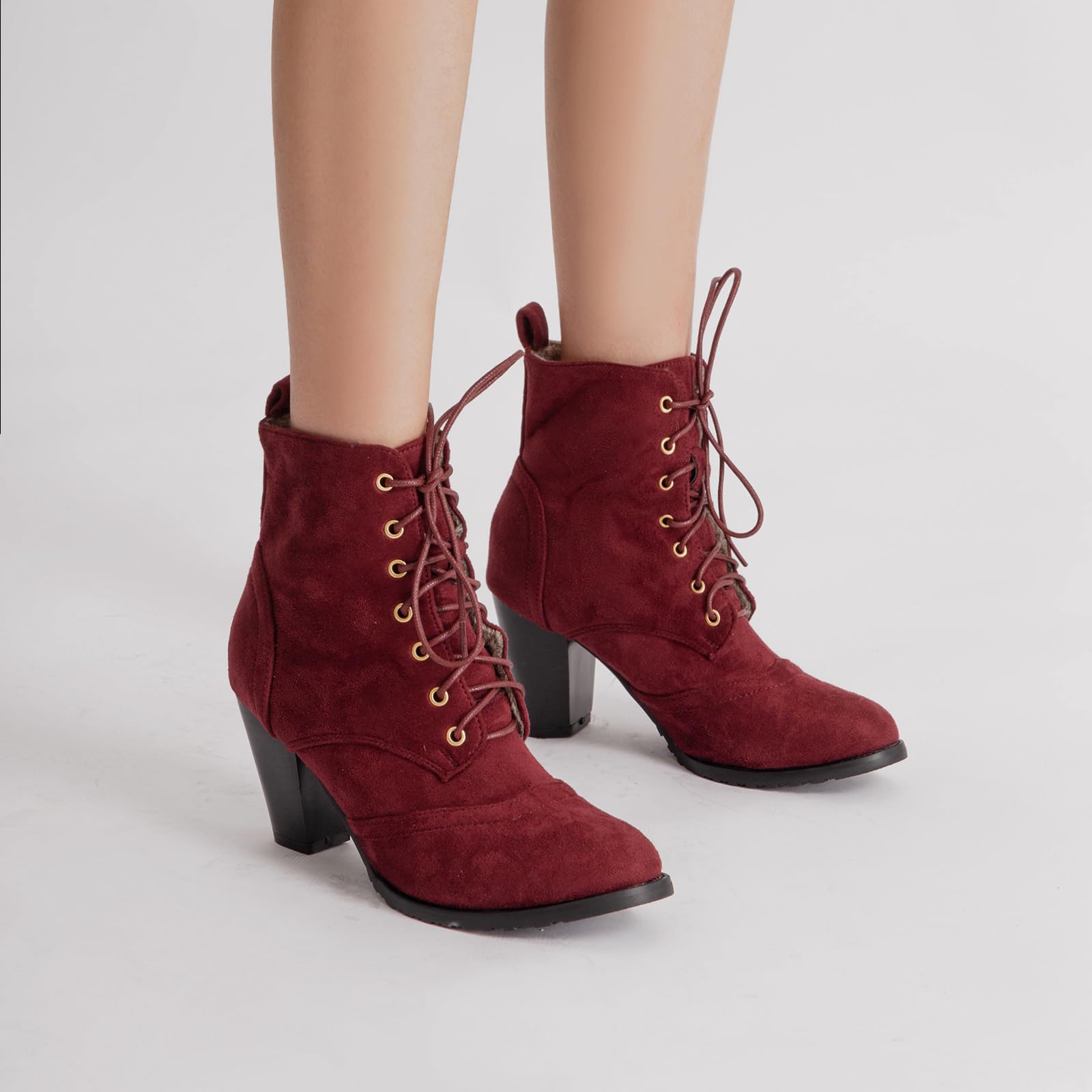 Bottines à talon bloc avec laçage pour femme fashion