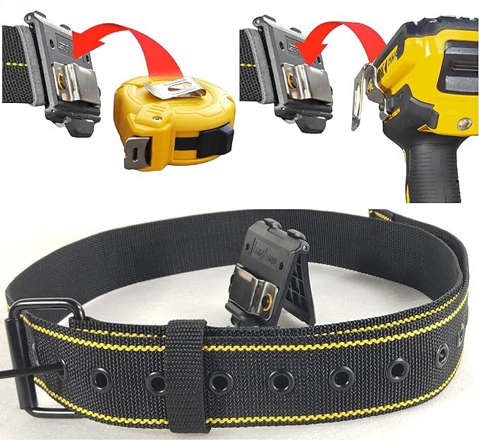 Working Belt with Tape Measure Holder Clip On, Heavy Duty Adjustable Tool Belt with Clip for Tape Measure and Hand Tools - Image 2