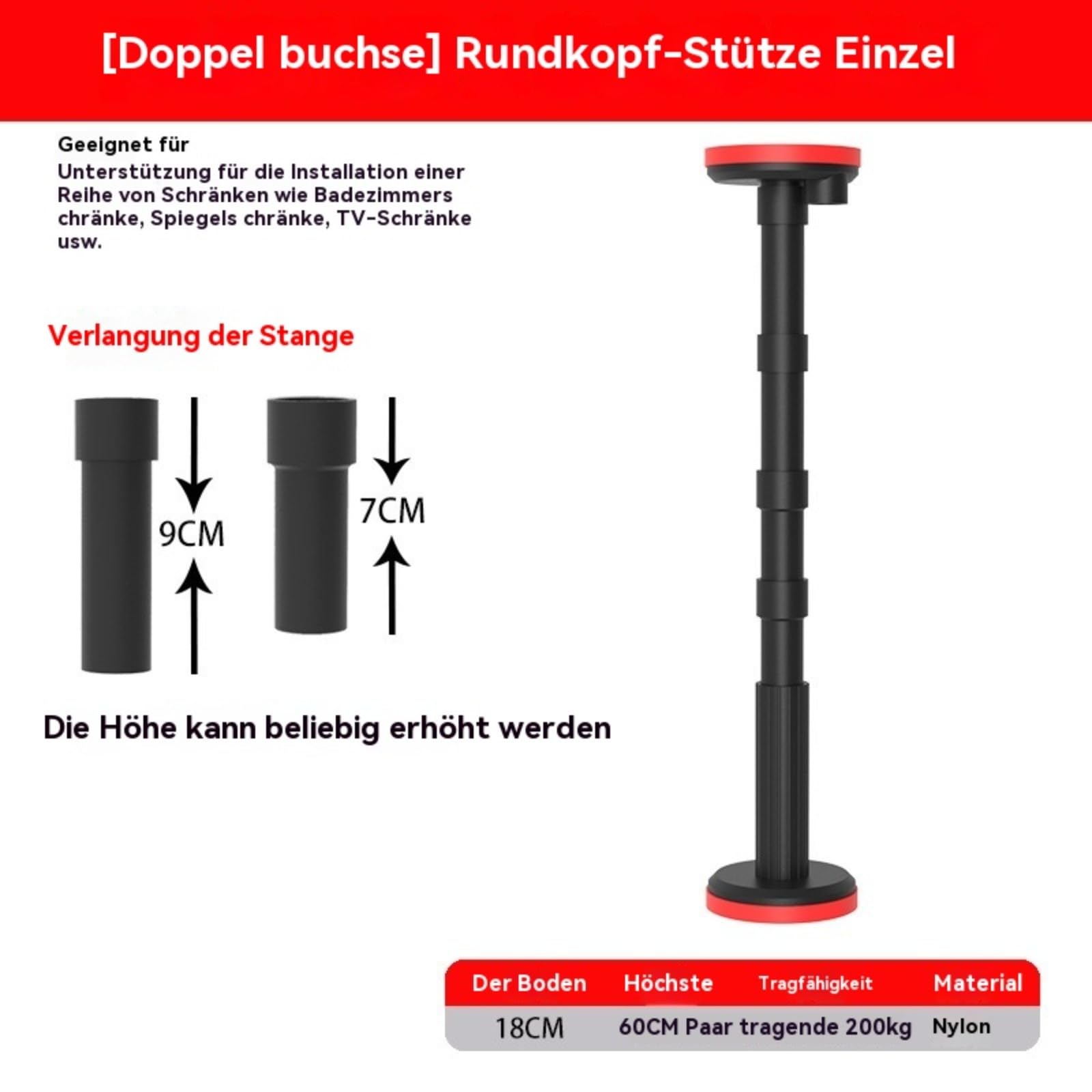 Lot de 2 barres de support télescopiques - Système de support réglable - Double prise - Barres de support réglables - Charge maximale : 200 kg - Barre de levage d'armoire de 18 à 60 cm - Convient pour