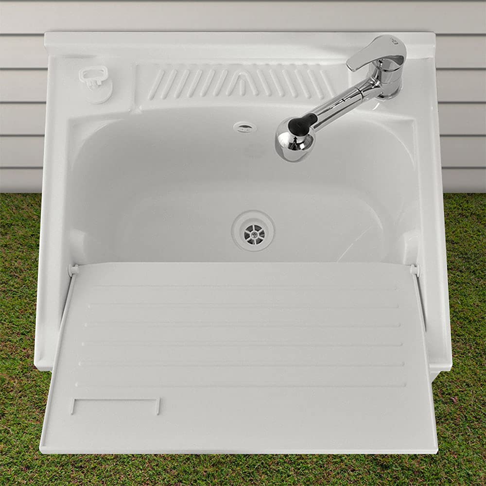 Inbagno Mobile lavatoio in Resina salvaspazio, Misure 45/50/60, Completo di tavoletta e Kit di Scarico, Bianco (60x50)