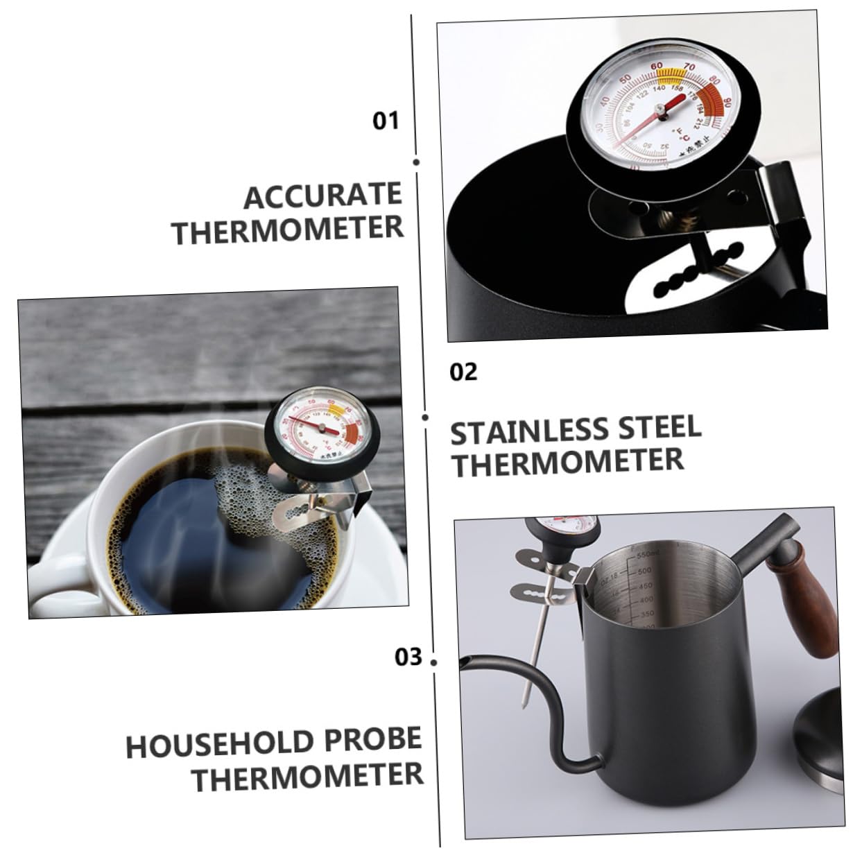 LIFKOME 3juegos De Cocina De Inoxidable Con Clip y Funda De Silicona De Leche y Comida Lectura Rápida y Precisa Para Bbq y Bebidas Calientes