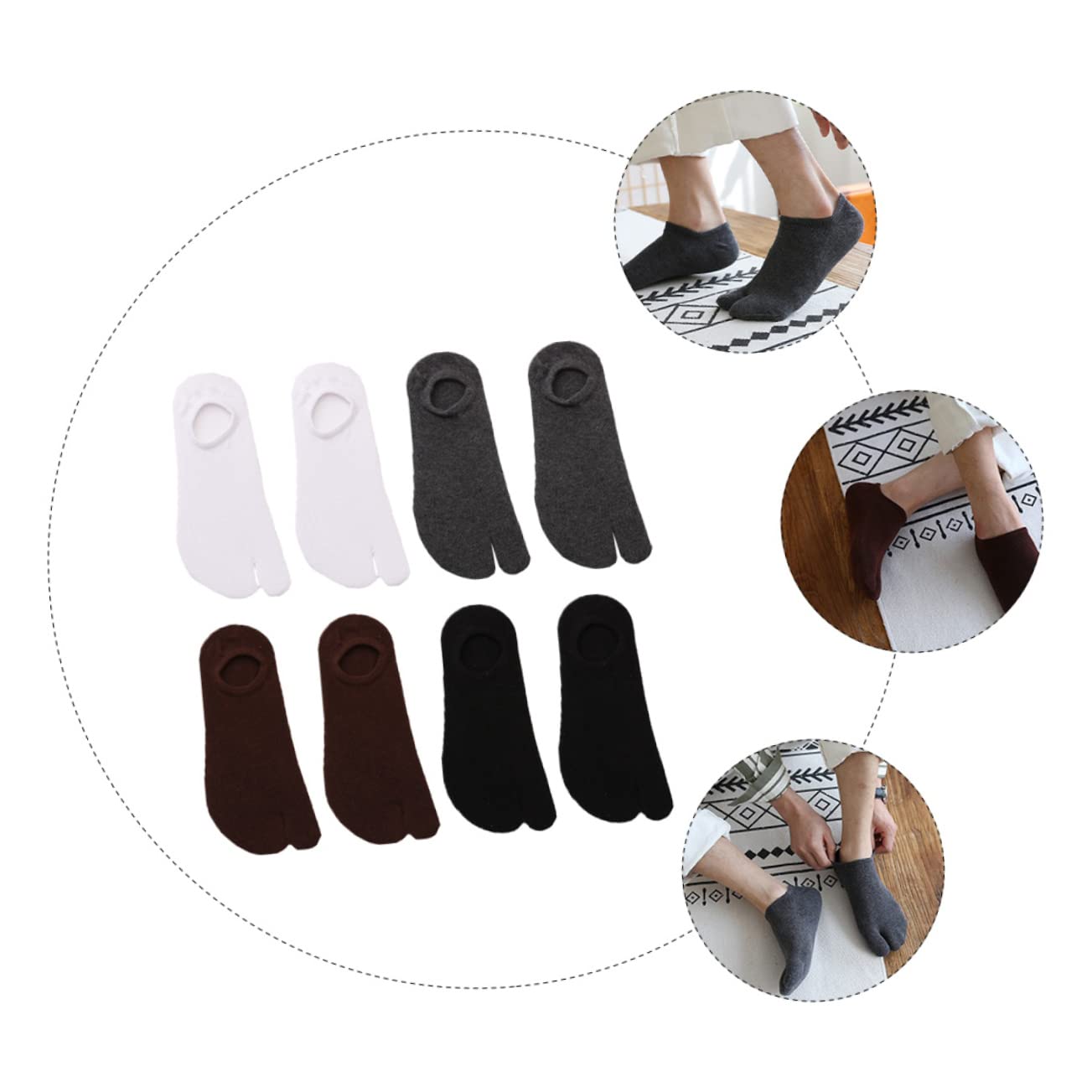 SOIMISS 4 Pares Calcetines Tabi Algodón Invisibles Hombre