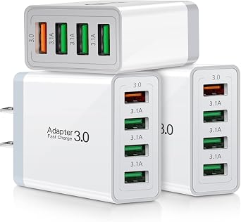 Fast 3.0 Wall Charger, 3-Pack iSeekerKit 4-Port USB Charger Block Adapter