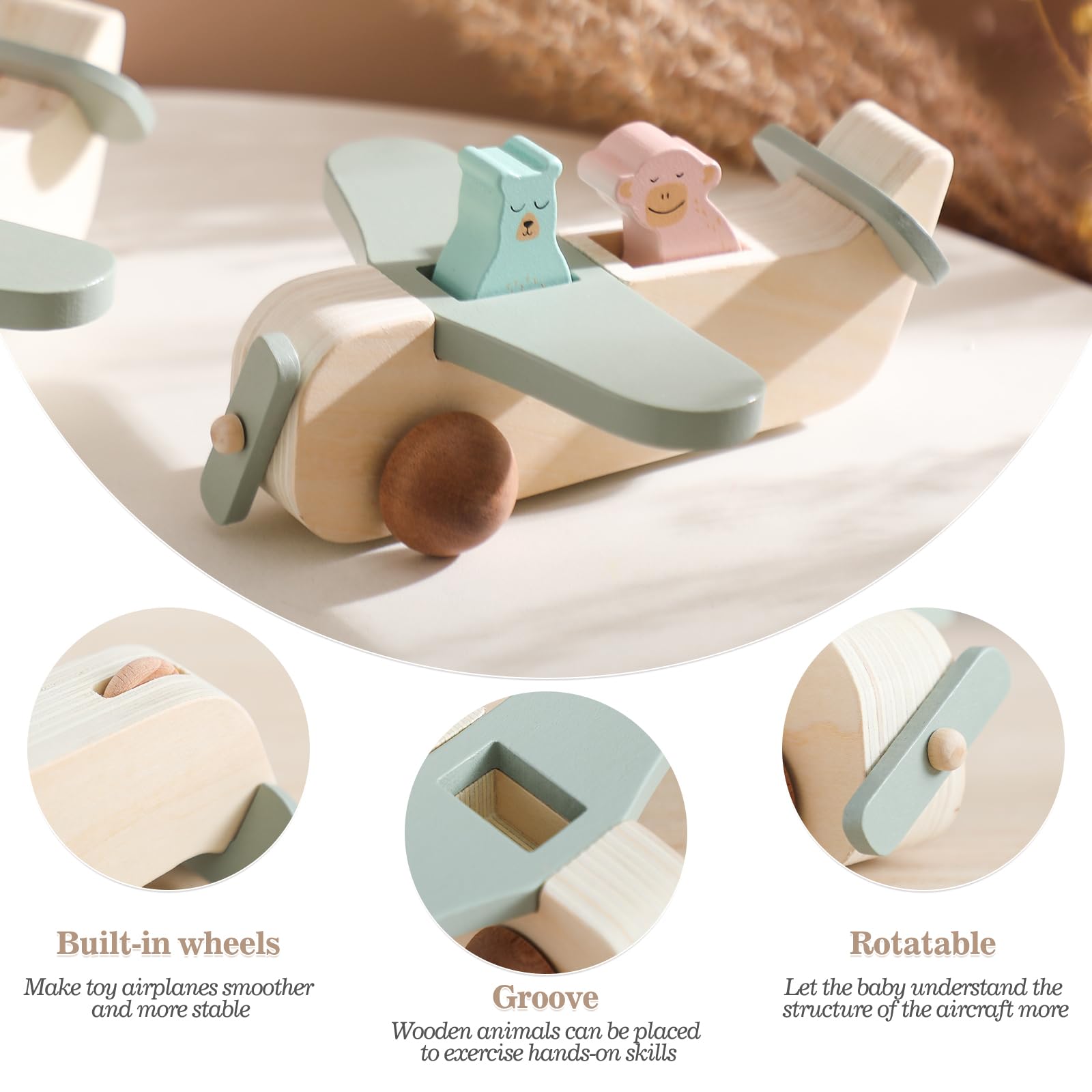 Juego de juguetes de avión de madera para niños pequeños, juego de vehículos de transporte aéreo con coche de empuje para bebé, juguete Montessori para regalo de bebé 4