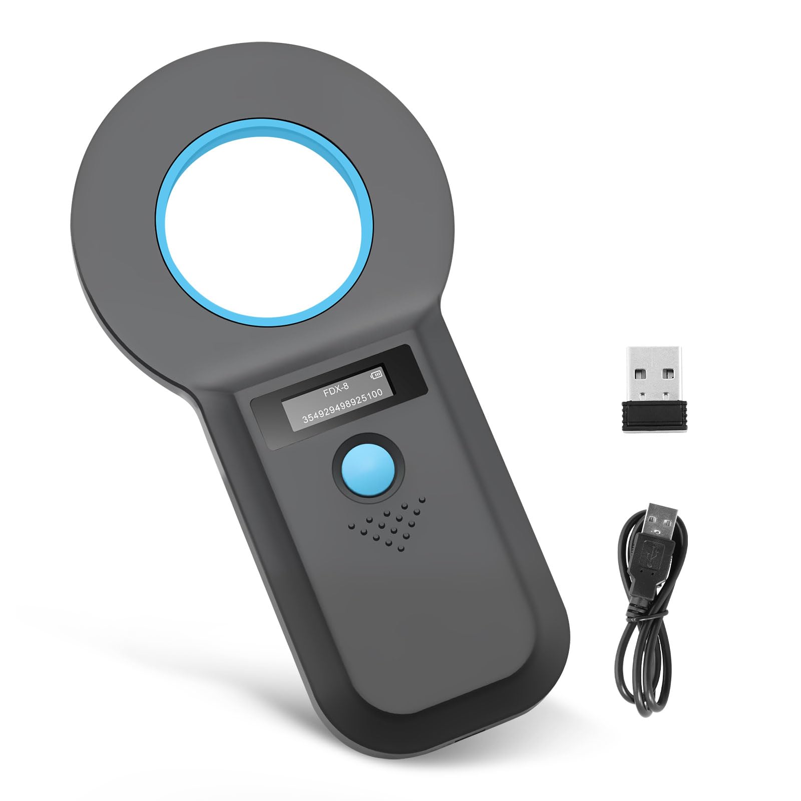 Lector de identificación de mascotas, lector de chips Bluetooth para animales, lector de microchip RFID de 134,2 kHz 125 kHz con brillo OLED indicador 128 unidades de almacenamiento de información