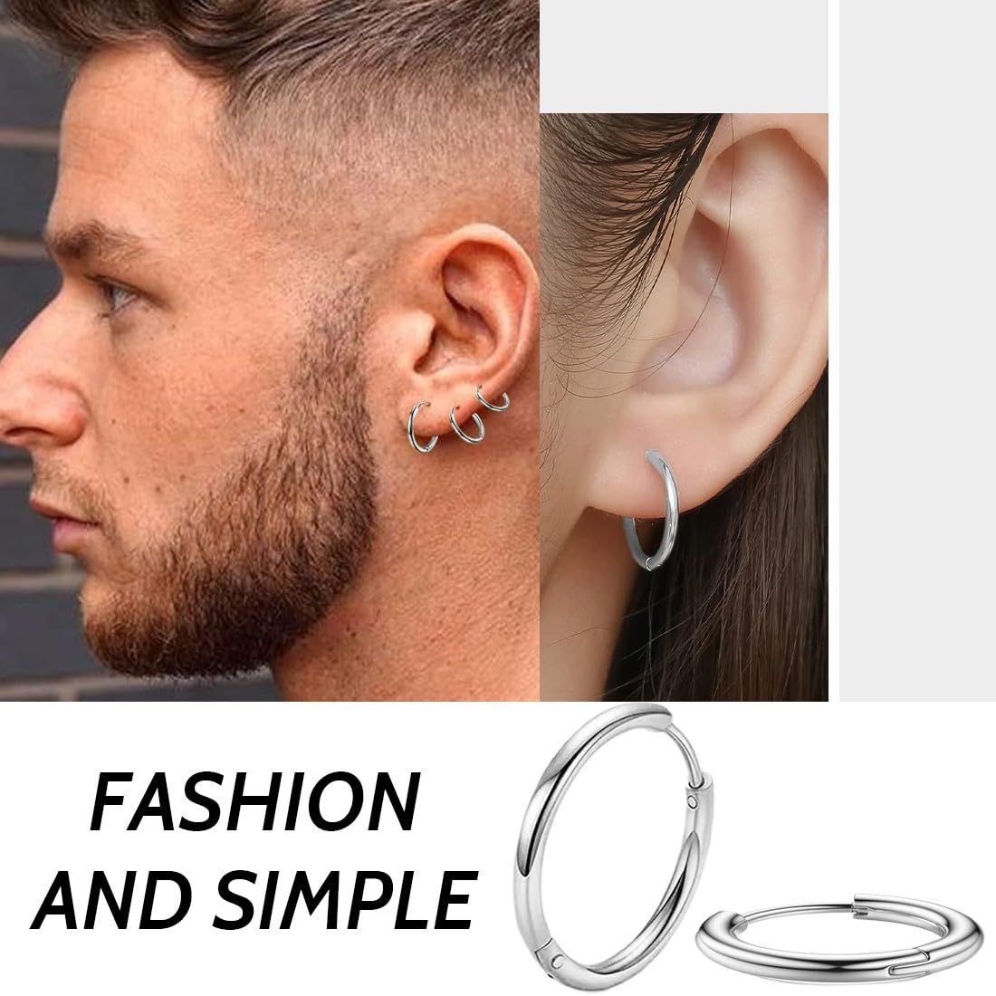 Aretes de Aro Acero Inoxidable para Mujer y Hombre