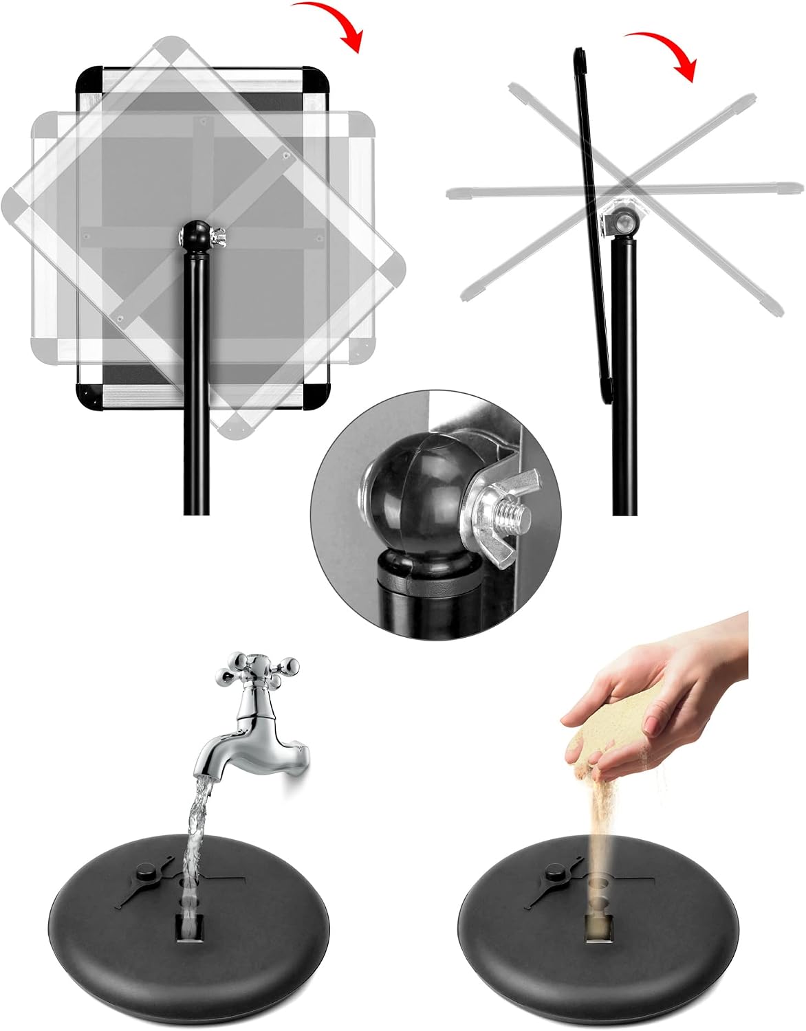 QWORK® Stojak informacyjny A4 Stojak informacyjny - Bezpieczny narożnik - Stop aluminium - Obrót o 360 ° - Regulacja wysokości 75~120 cm (czarny, A4)