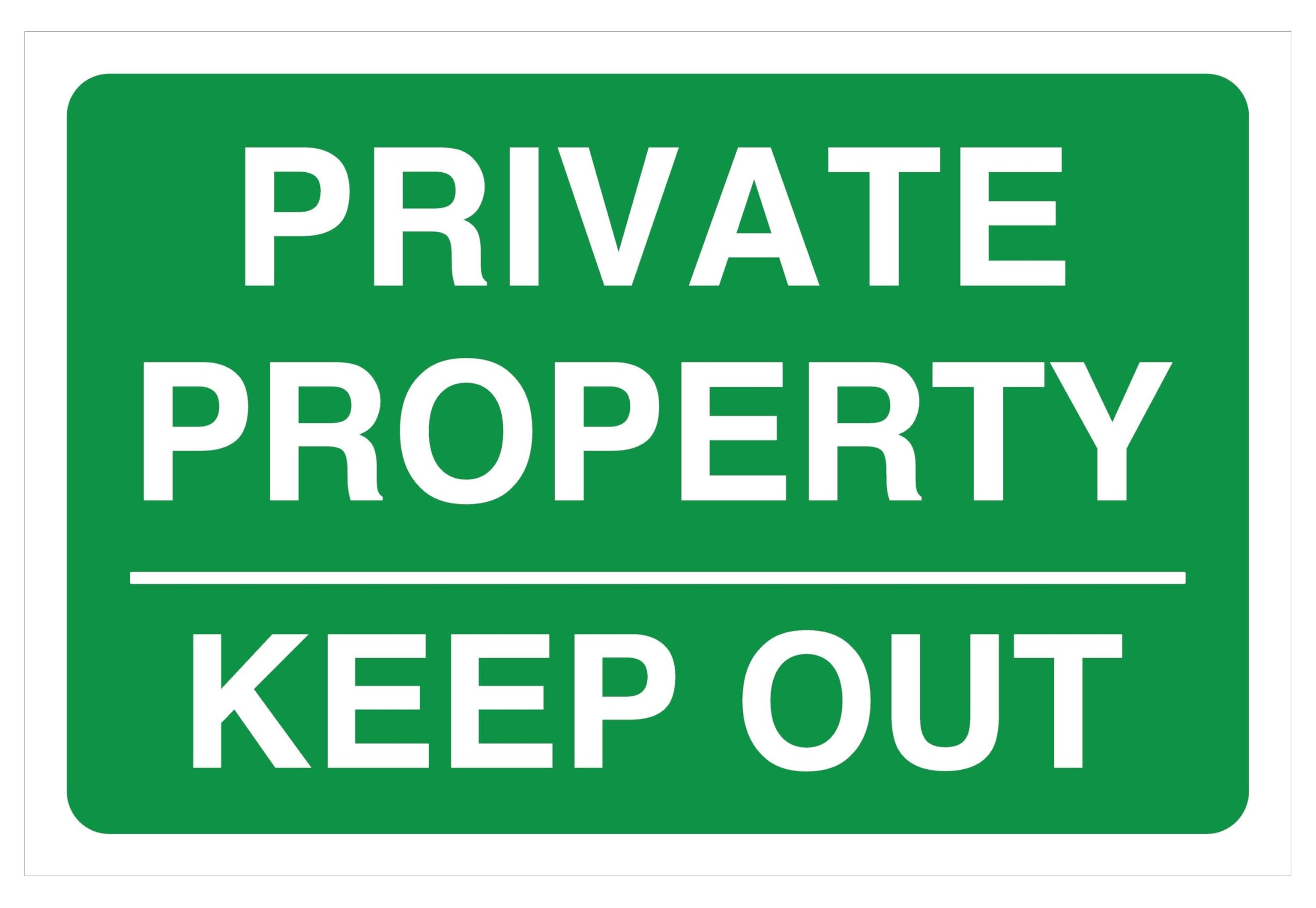 Private Property Keep Out Safety sign - 1.2mm Rigid plastic for indoor/outdoor usage (300mm x 200mm) Viewing Distance within 7m.