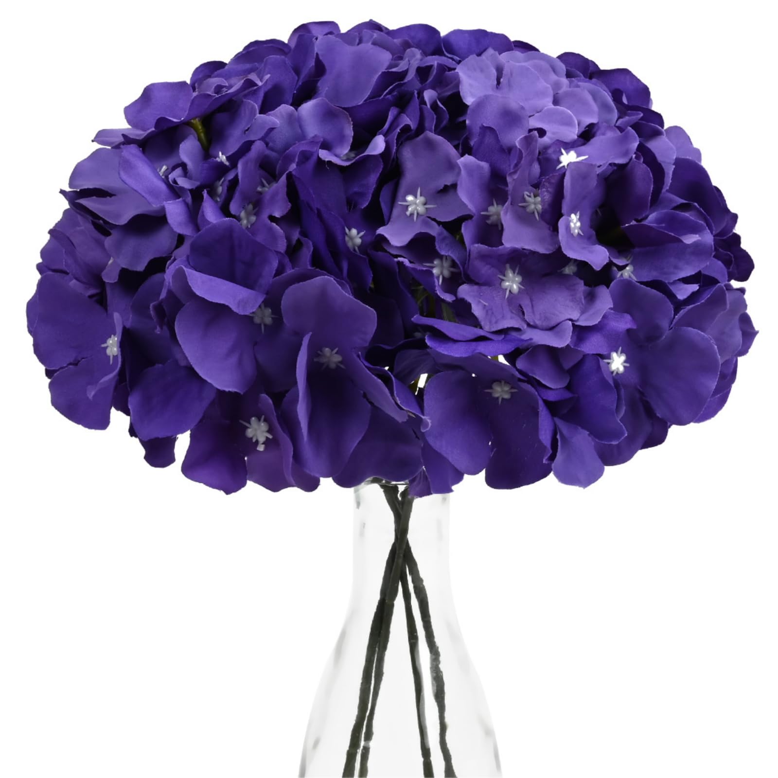Sunm Boutique 10 Pcs Hydrangea Artificial Flower with Stems, Faux Full Hydrangea Flower Head, Fake Silk Hydrangea Flower Bouquet for Wedding Party Garden Home Table Centerpiece Floral Decor (Purple)
