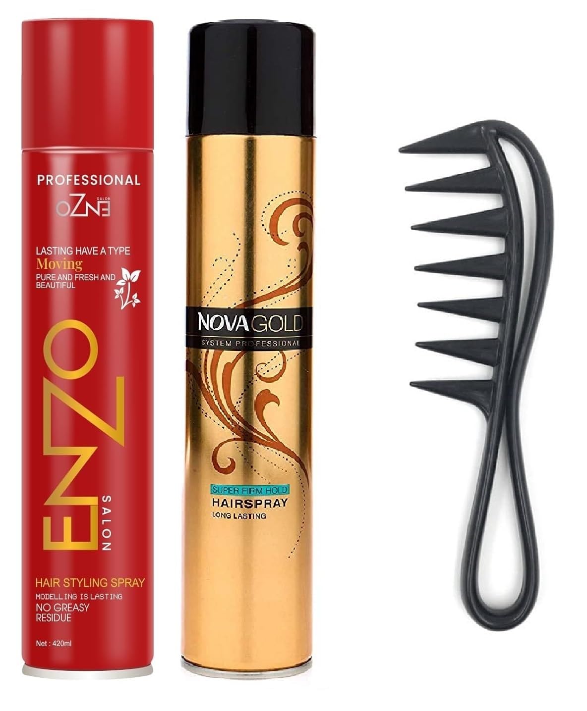 Enzo & Nova Gold Hair Spray Combo Set, 420ml Each, 2 hairpsrays with Hair Styling Comb, Strong Hold, Long-Lasting Control, Natural Finish for All Hair Types for men & women-image-27