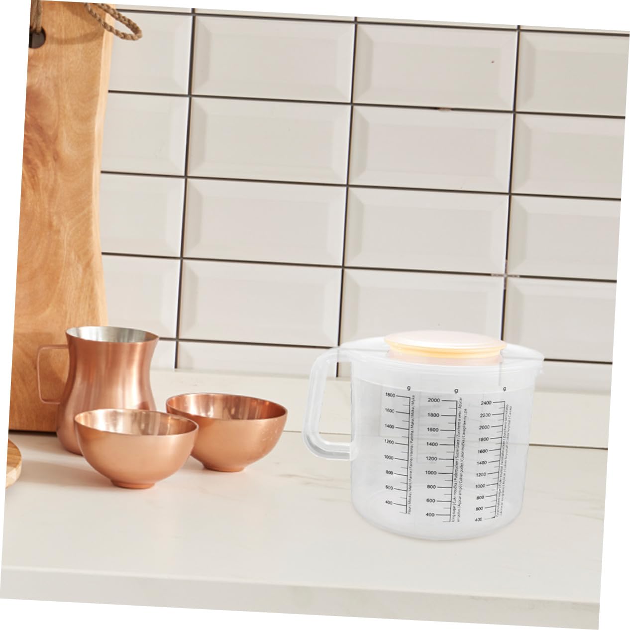 Alipis Jarra Medidora de Plástico 2.5l con Tapa Anti Salpicaduras y Escala Clara, Recipiente Medidor Adecuado para Hornear y Preparar Pasteles, Juego de 2 Piezas