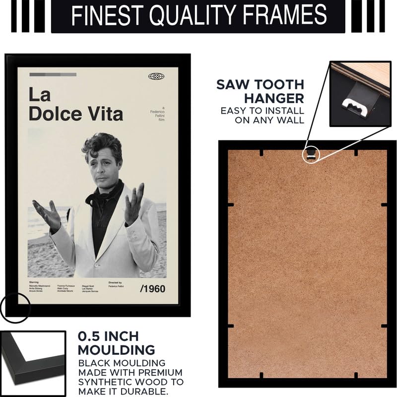 Image of BLINKART La Dolce Vita Movie Poster Frame 8x12 Inch | Premium 300 GSM Paper Wall Print | Mid Century Vintage Film Artwork for Home, Bedroom, Living Room, Office | Framed Photo Decor