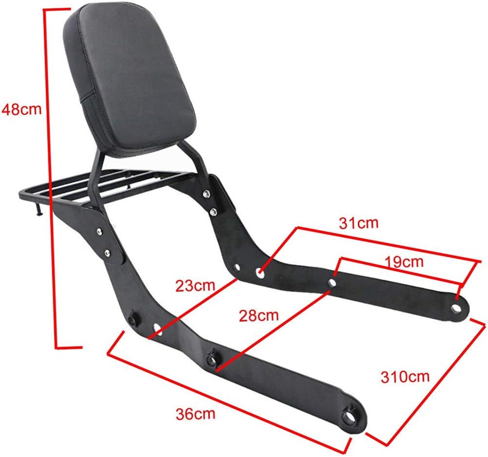 Backrest Sissy Bar + Luggage Rack Compatible with/Replacement for Honda Shadow Aero 750 VT750C 2004-2012 Chrome