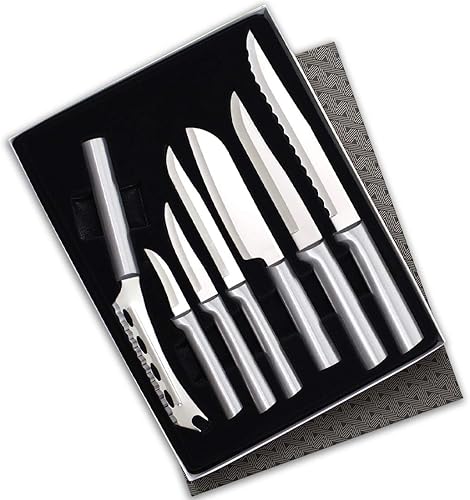 Rada Cutlery Juego de 7 cuchillos de regalo de acero inoxidable y aluminio, 11 34 pulgadas, mango plateado