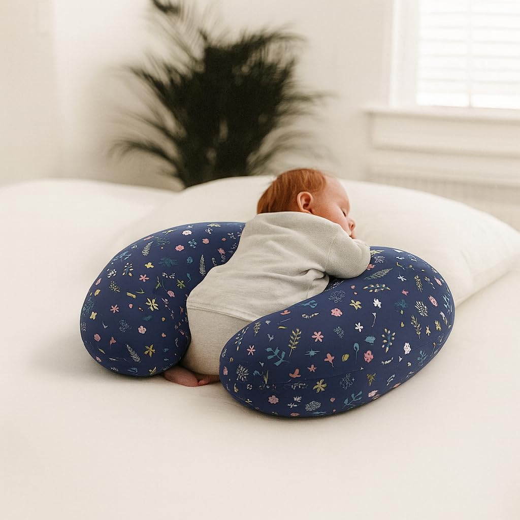Feeding Pillow for New Born Baby with Detachable Cover Breast Feeding & Maternity Nursing Pillow for Breastfeeding Set of Support for Baby Feeding Pillow and Mom Cradle (Plants-Blu)