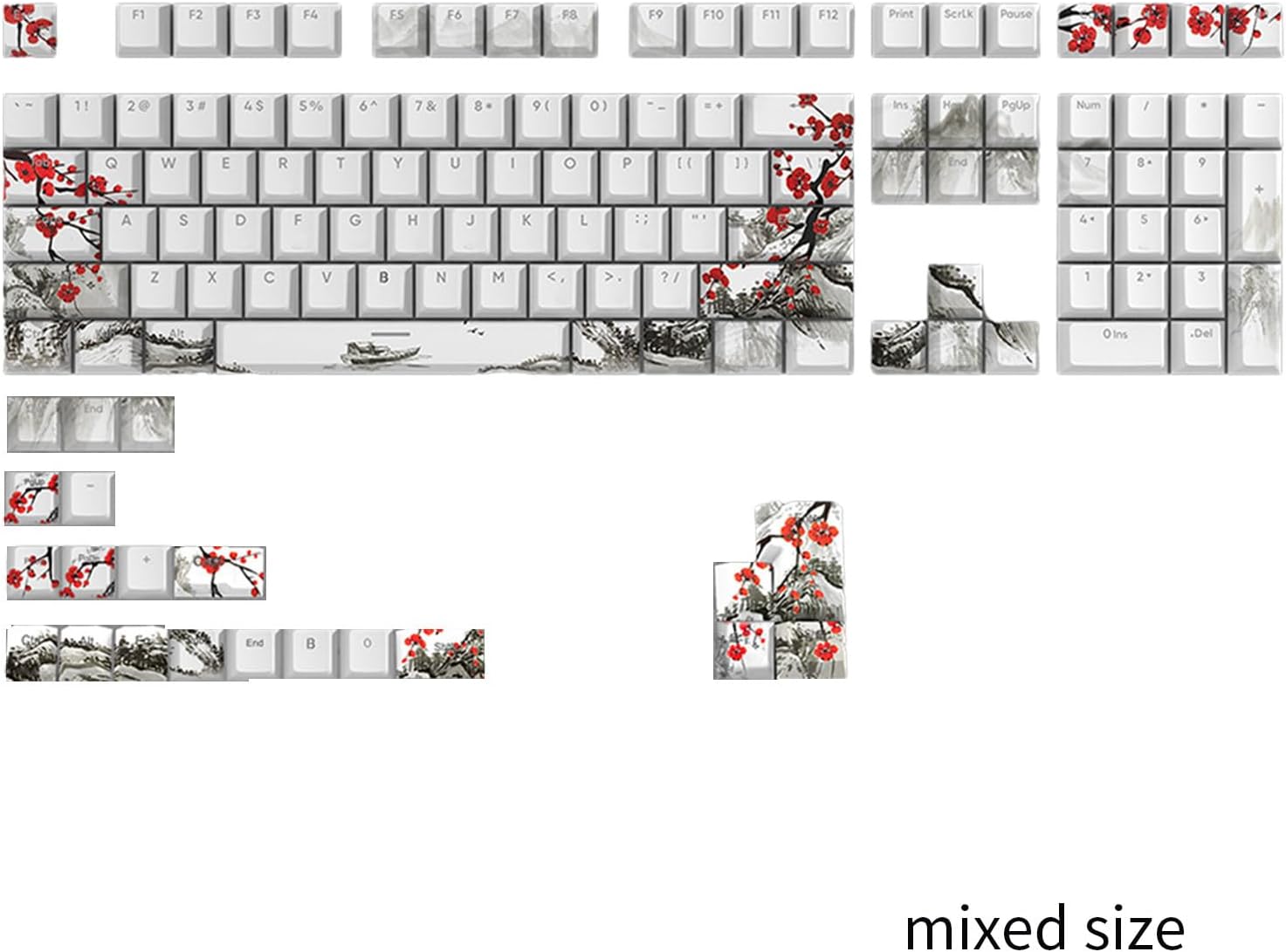 Keycaps Plum Blossom Keycaps 129Keys PBT DyeSublimation Russian Korean Japanese English For Mechanical Keyboards Dyesublimation Keycaps Russian English Russian Korean Japanese Keycaps