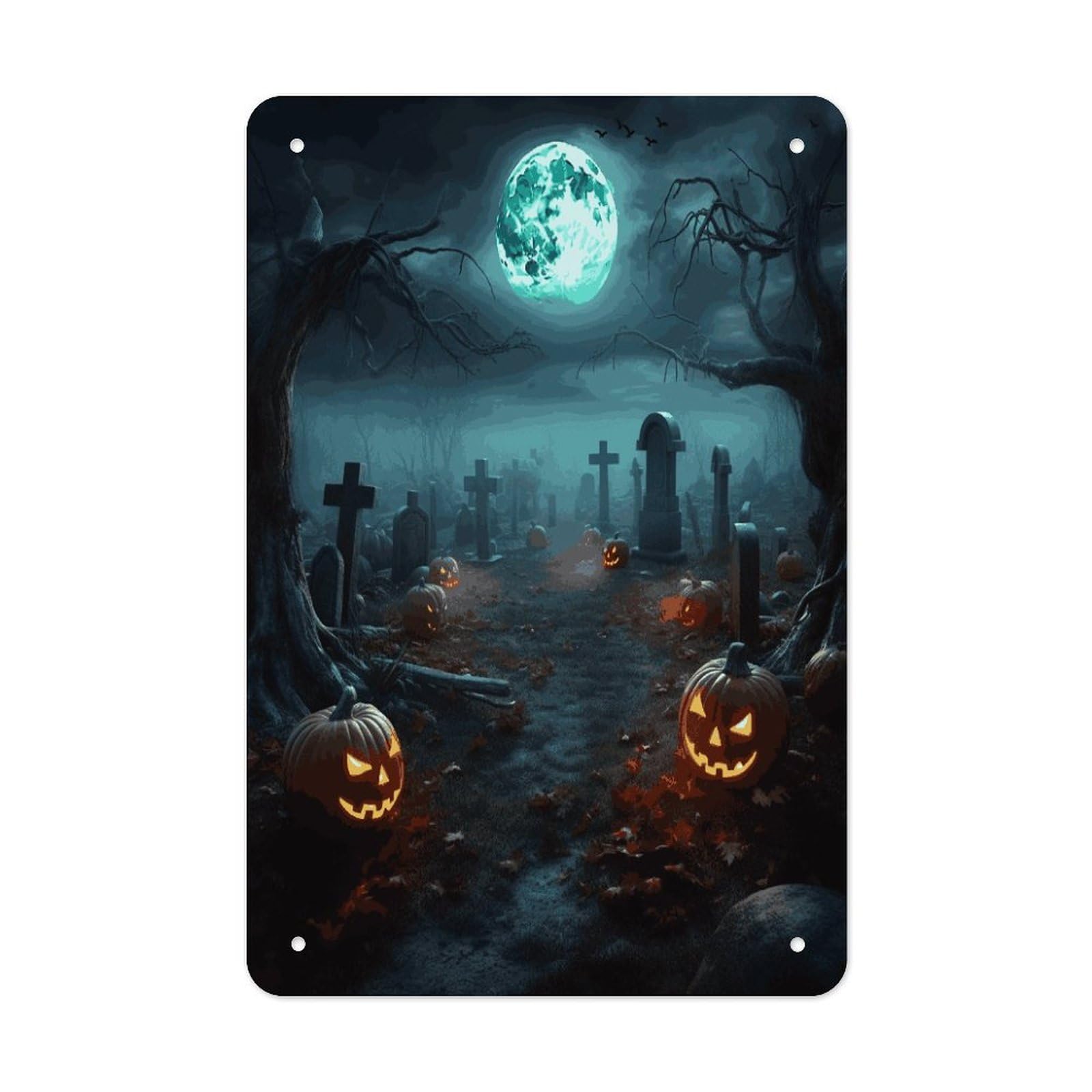 Btcowzrv Style Halloween Graveyard Pumpkins Metal Tin Sign Wall Decor Hanging Plaque