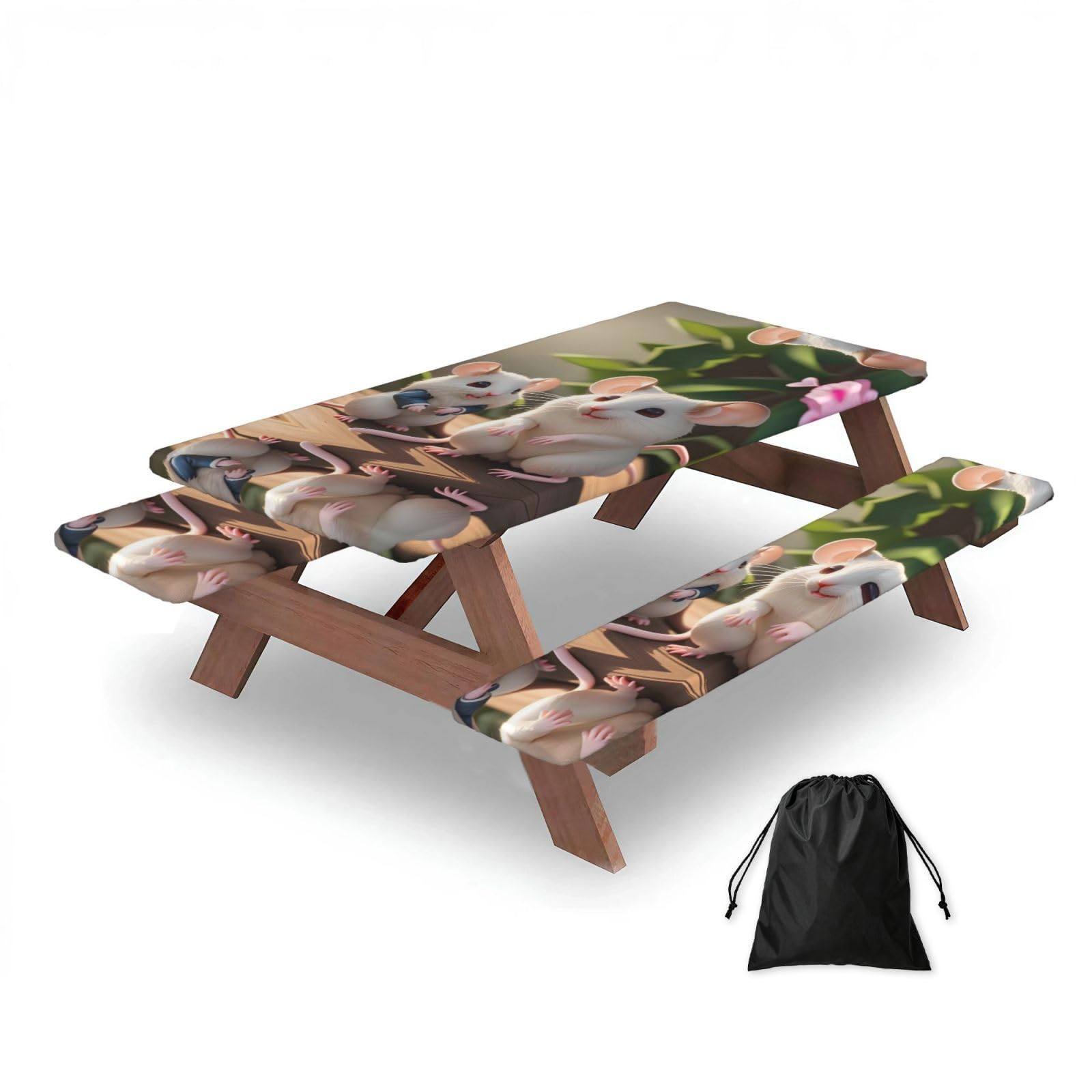 Mother and child rats Rectangular water-repellent picnic tablecloths, outdoor camping, picnic, BBQ