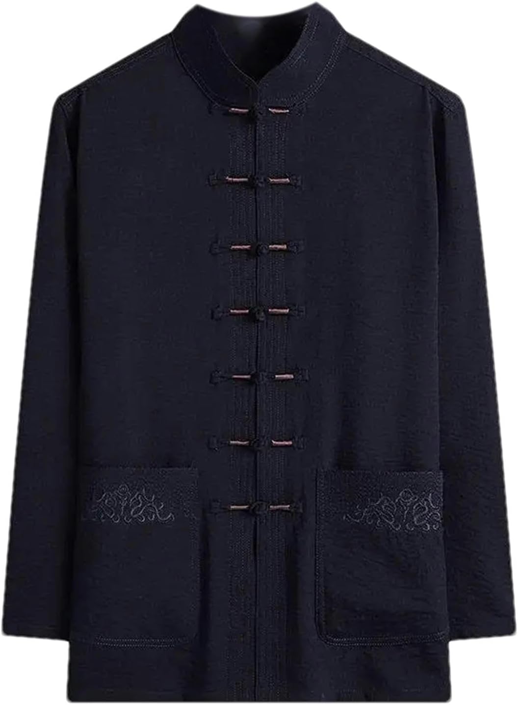 Traditional Chinese Style Men Tang Suit Stand Collar Embroidery Tops Long Sleeve Shirts