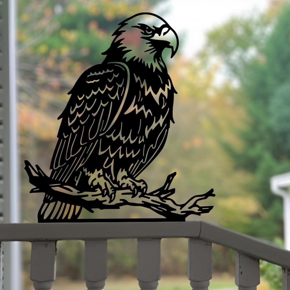 WADORN Eagle Metal Garden Yard Art Decor, Bird on Branch Iron Decorative Garden Stakes Wild Animal Black Silhouette Outdoor Fence Decor for Tree Wall Ornaments Yard Art Outdoor Decor Garden Decor