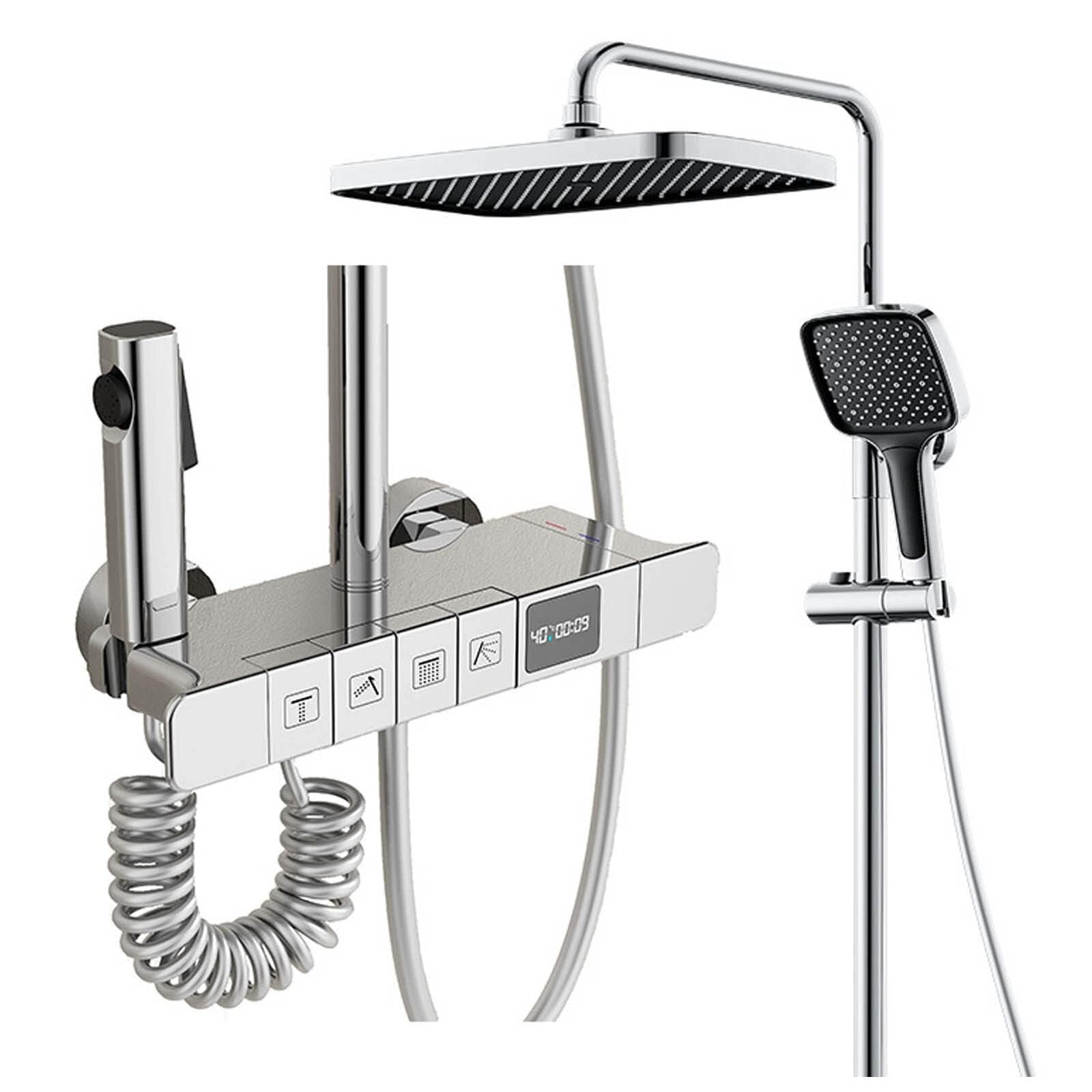 Shower Head Exposed Shower System with Digital Temperature Display Shower Faucet Set, Rainfall Shower Head with Handheld(Type 2)