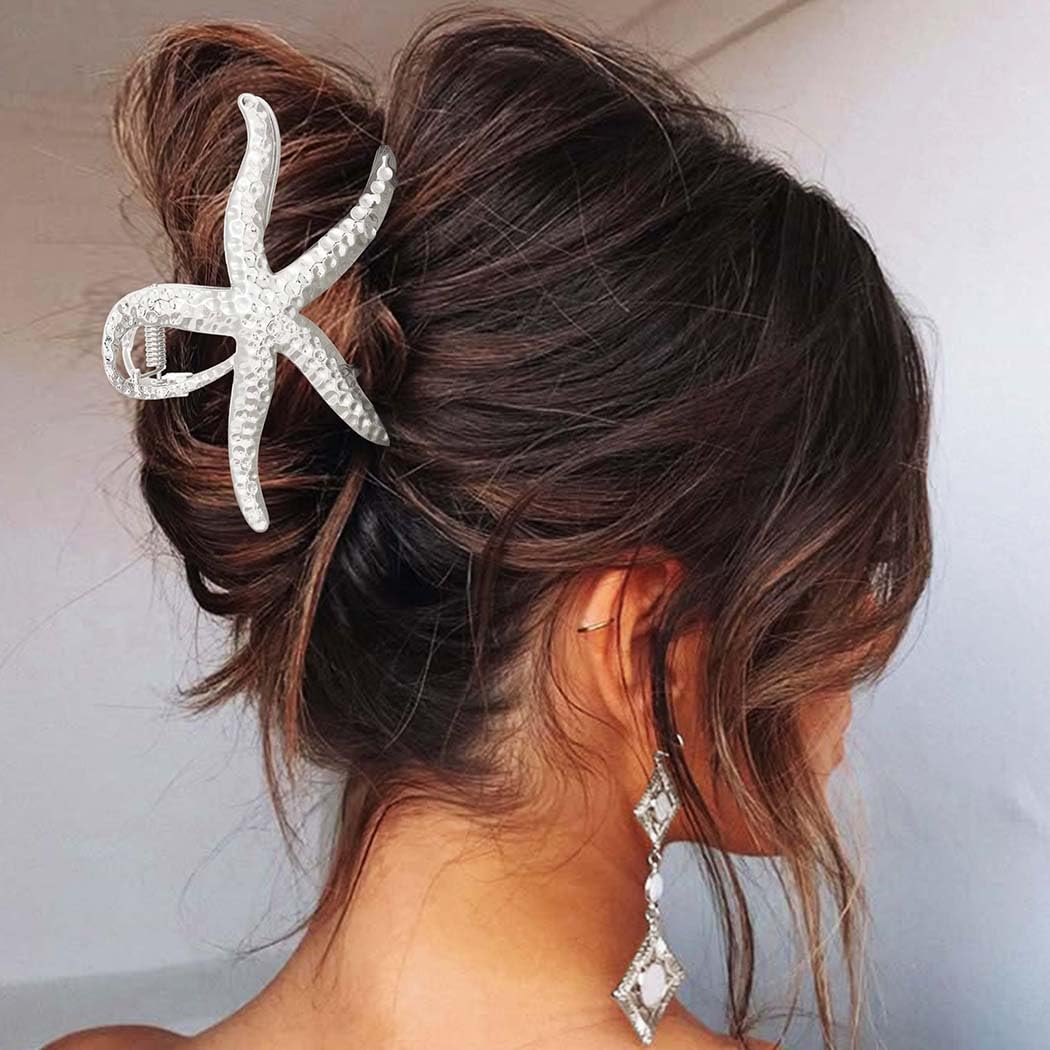 Reaky Seashell Claw Clips Gold Metal Hair Clip Starfish Hair Claw Clip Hair Accessories for Women (Silver) - Image 3