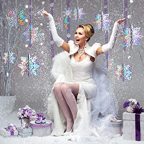 Julmelon 15Pcs Frozen 3D Hanging Snowflakes Decorations, Holographic Snowflakes Garland Silver Snowflakes For Winter Wonderland Decorations Frozen Birthday Party Supplies #TOP4